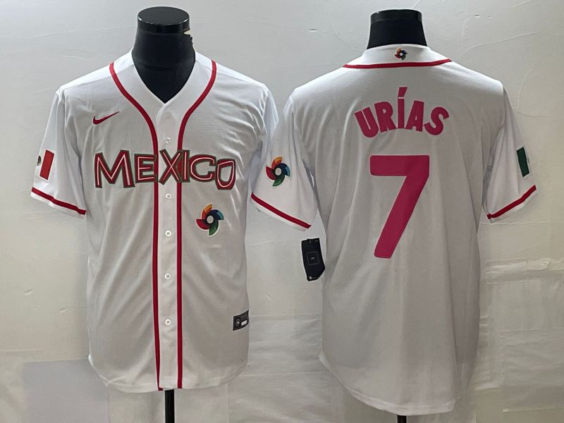 Men 2023 World Cub Mexico #7 Urias White pink Nike MLB Jersey15